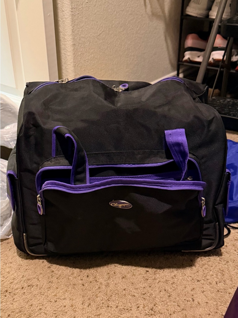 Black Travel Duffel with Purple Trim - Weekend Bag or School bag